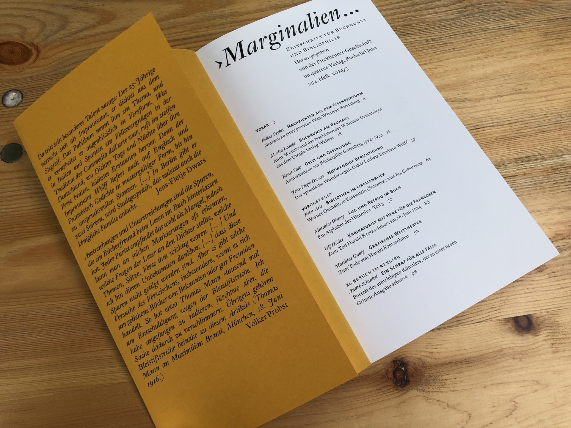 254. Heft der «Marginalien» erschienen